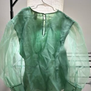 H&M Green Sheer Blouse with Relaxed Sleeves